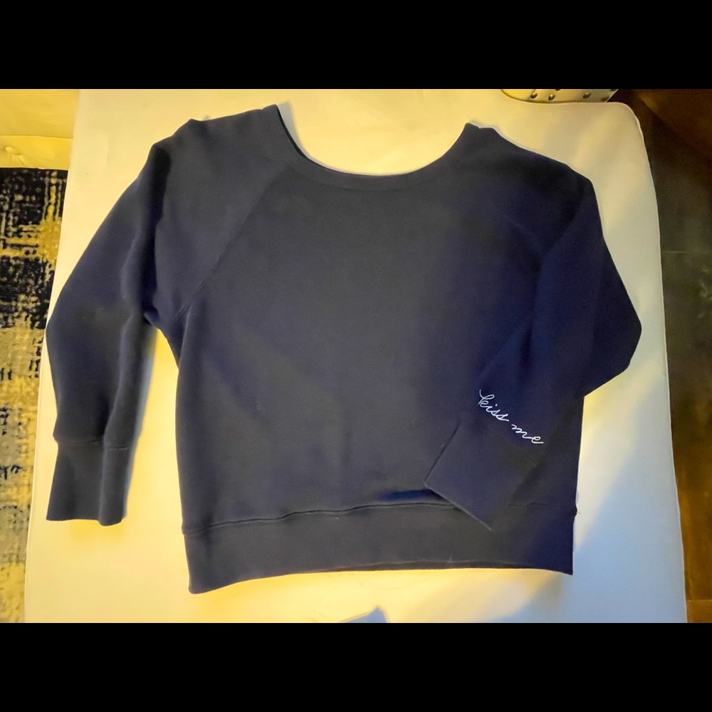 Ladies PINK Navy Victoria Secret “Kiss Me” Sweatshirt